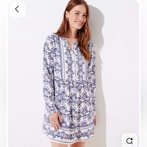 LOFT Floral Flare Long Sleeve Dress